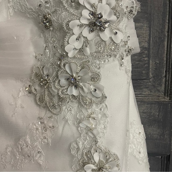 Maggie Sottero Strapless White Dress with Silver Accents - Picture 6 of 11